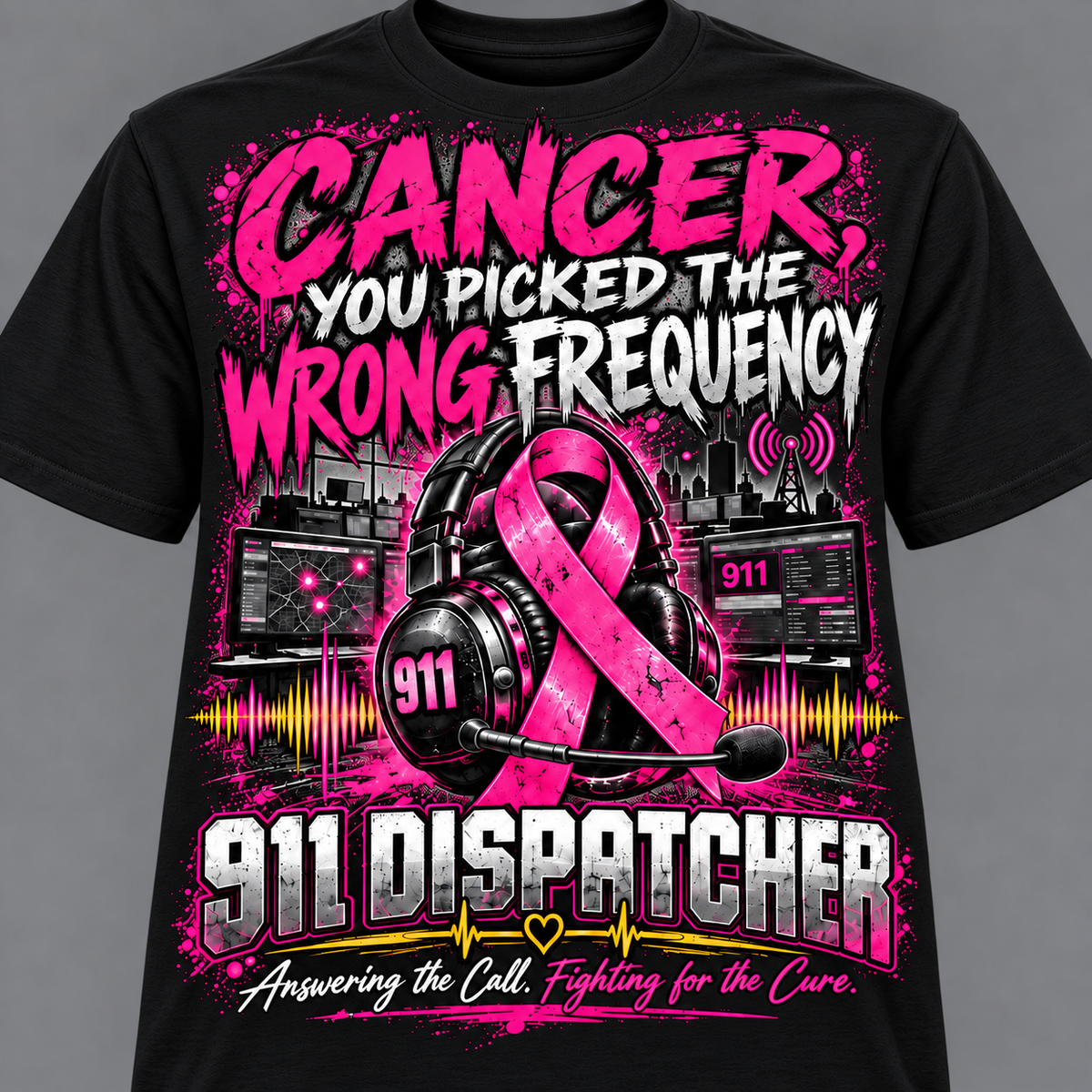 Wrong Frequency 911 Dispatcher Breast Cancer Awareness Tee