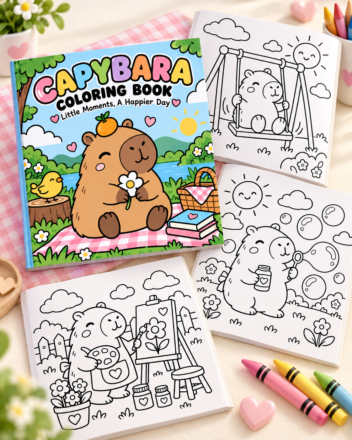 The Cutest Capybara Coloring Book – Printable PDF Digital Download