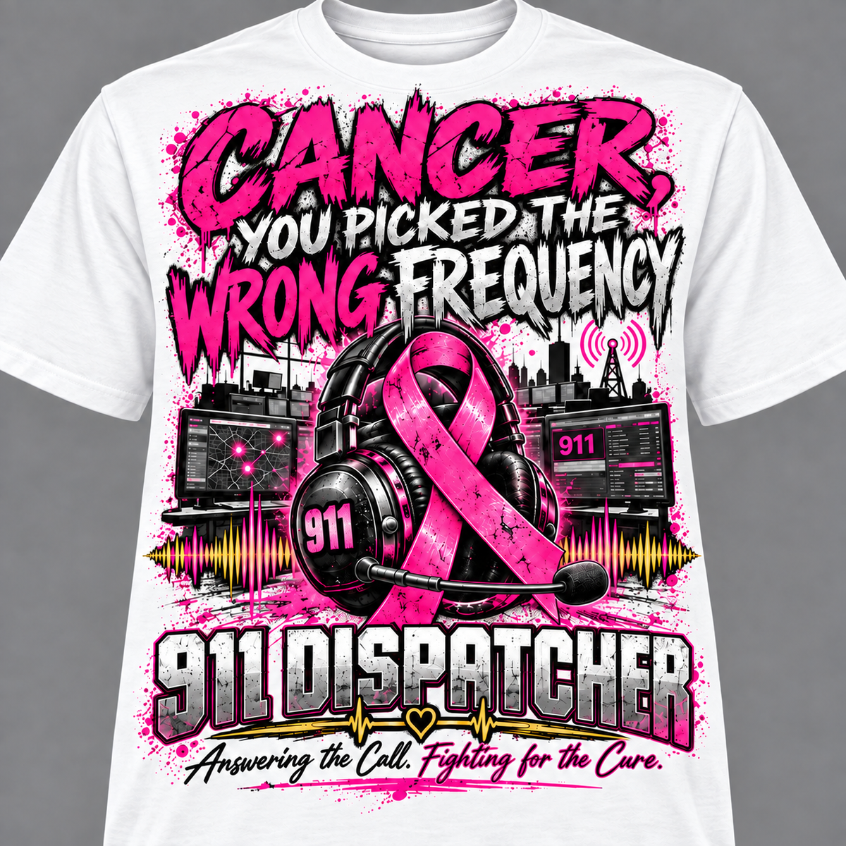 Wrong Frequency 911 Dispatcher Breast Cancer Awareness Tee
